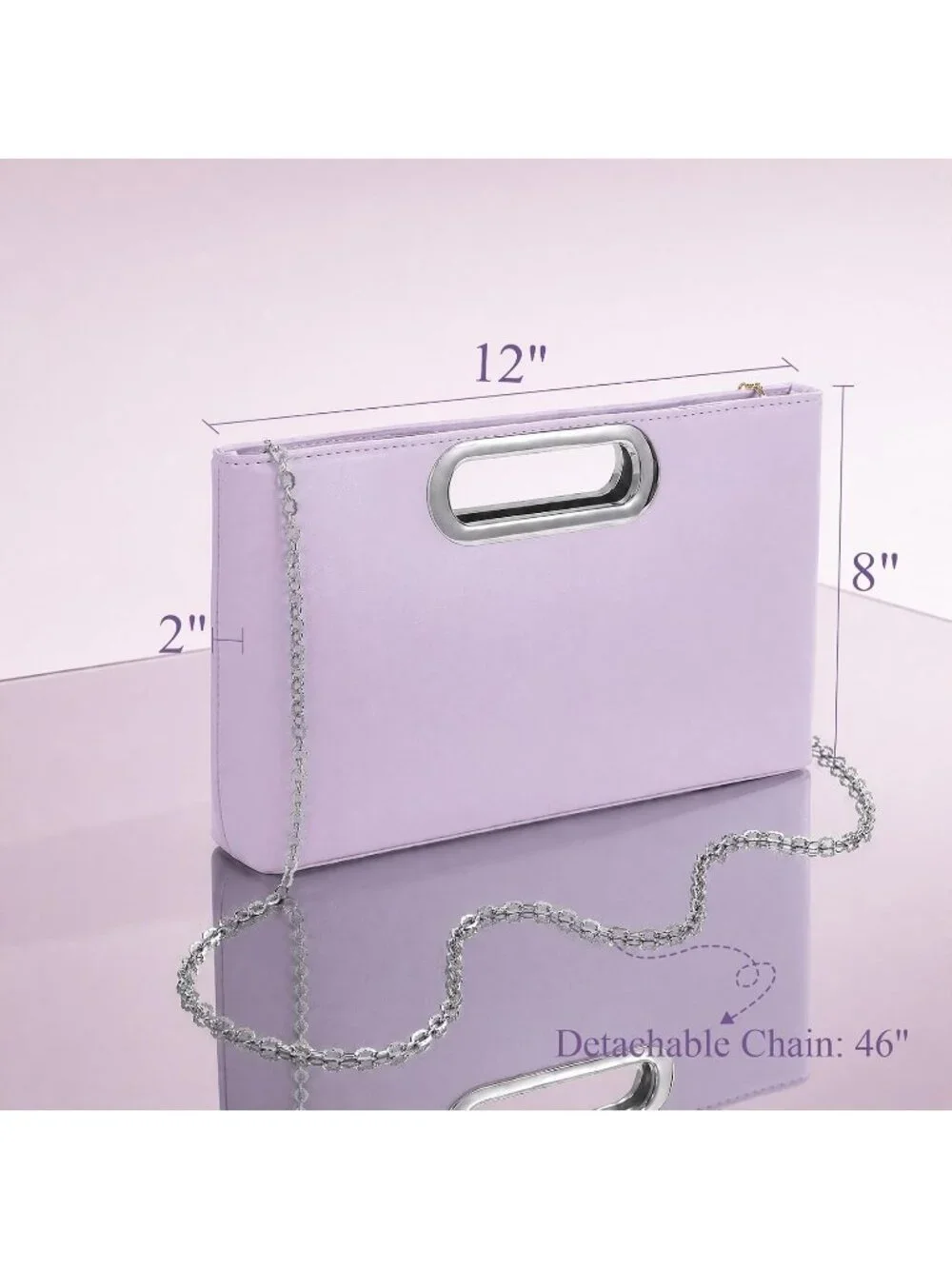 Women's Purple Clutch Handbag Modern Faux Leather with Metal Handle Evening Bag